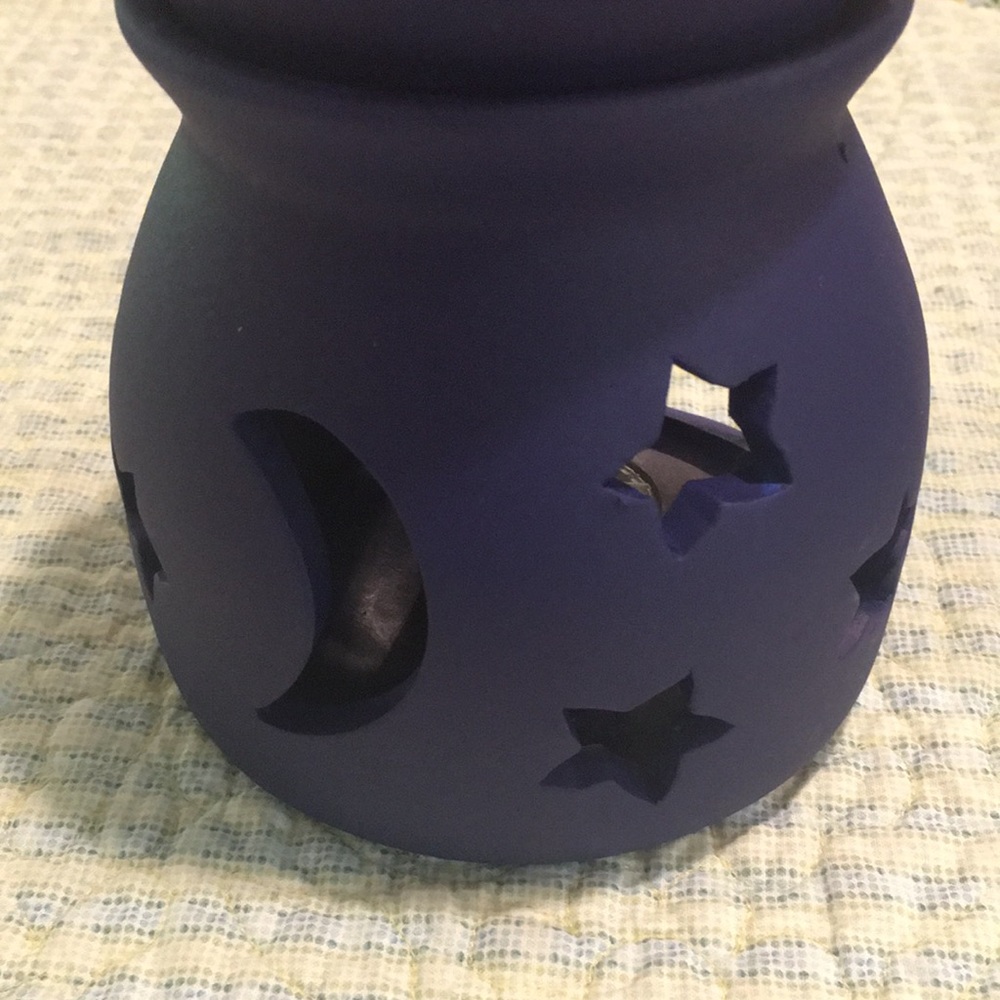 Oil and Candle Burner Navy Blue 5-Piece Set NEW Star & Moon Cut-Out Design NICE - Picture 3 of 11